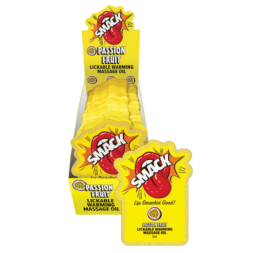 Smack Lickable Massage Oil-Passion Fruit 3ml Pouch Display of 36